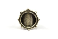 Antique Silver Ring Settings, 2 Antique Silver Plated Ring Setting with Pad Size 20mm U048 H0288