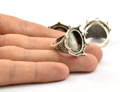 Antique Silver Ring Settings, 2 Antique Silver Plated Ring Setting with Pad Size 20mm U048 H0288