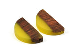 Resin&Wood Semicircle Pendant, 5 Yellow Brown Half Moon Pendant with 2 Holes (32x16mm) X003