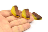 Resin&Wood Semicircle Pendant, 5 Yellow Brown Half Moon Pendant with 2 Holes (32x16mm) X003