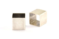 Antique Silver Square Tubes, 6 Antique Silver Plated Brass Square Tubes (16x16mm) Bs 1523 H0359