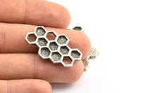 Antique Silver Honeycomb Pendant, 1 Antique Silver Plated Brass Honeycomb Pendant, Charms, Findings (35x21x2.4mm) U120 H0369