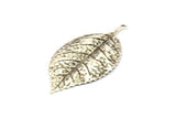 Antique Silver Leaf Charm, 4 Antique Silver Plated Leaf Pendants With 1 Loop, Charms ,Findings (60x30mm) A0496 H0249