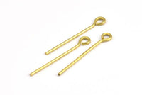 35mm Eye Pin, 25 Raw Brass Eye Pins, Findings (35x1.2mm) BS 2252