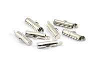 Silver Slide On End, 24 Silver Tone Slide On End Clasps for Seed Beads, Findings, Bracelets (15x4mm) BS 2312