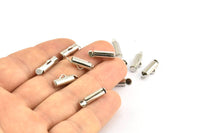 Silver Slide On End, 24 Silver Tone Slide On End Clasps for Seed Beads, Findings, Bracelets (12x4mm) BS 2311