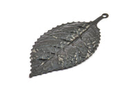 Black Leaf Charm, 2 Oxidized Brass Black Leaf Pendants With 1 Loop, Charms ,Findings (60x30mm) A0496 S156