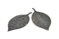 Black Leaf Charm, 2 Oxidized Brass Black Leaf Pendants With 1 Loop, Charms ,Findings (60x30mm) A0496 S156