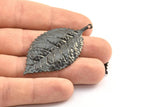 Black Leaf Charm, 2 Oxidized Brass Black Leaf Pendants With 1 Loop, Charms ,Findings (60x30mm) A0496 S156