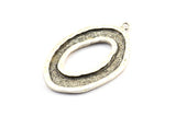 Antique Silver Ellipse Pendant, 2 Antique Silver Plated Brass Hammered Ellipse Pendant with 1 Loop, Earring (39x25x1.7mm) U139 H0432