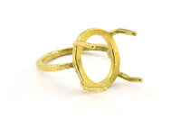 Brass Ring Settings, 4 Raw Brass Ring Settings With 4 Claws - Pad Size 13x16mm N2411