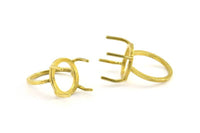 Brass Ring Settings, 4 Raw Brass Ring Settings With 4 Claws - Pad Size 13x16mm N2411