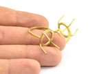 Brass Ring Settings, 4 Raw Brass Ring Settings With 4 Claws - Pad Size 13x16mm N2411