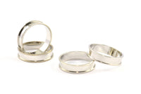 Silver Channel Ring, 5 Silver Tone Brass Channel Ring Settings (19mm) N0481 H0346