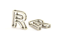 Antique Silver R Letter, 2 Antique Silver Plated Brass R Letter, Initials, Uppercase, Letter Initial Pendant for Personalised Necklaces