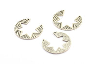 Antique Silver Crescent Pendant, 1 Antique Silver Plated Brass Crescent Ethnic Pendants With 2 Holes, Findings, Charms (30x1.4mm) U118