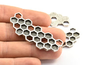 Antique Silver Honeycomb Pendant, 1 Antique Silver Plated Brass Honeycomb Pendant, Charms, Findings (57x21x2.4mm) U108 H0371