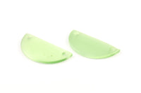 Green Half Moon, 2 Glass Green Semi Circle Blanks With 2 Holes (30x15x2mm) X059