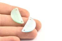 Aqua Blue Half Moon, 2 Glass Water Green Semi Circle Blanks With 2 Holes (30x15x2mm) X066