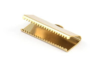 Choker Crimp Ends, 4 Gold Plated Brass Large Ribbon Crimp Ends With Loop, Findings (25x10mm) A0041 Q0420