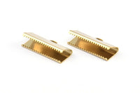 Choker Crimp Ends, 4 Gold Plated Brass Large Ribbon Crimp Ends With Loop, Findings (25x10mm) A0041 Q0420