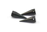 Black Spike Charm, 2 Oxidized Brass Black Long Spike Tribal Pendants (20x7mm) A0763 S632