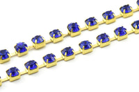 Vintage Sapphire Chain, 3 Meters Vintage Light Sapphire Crystal Rhinestone Chain With Brass Frame (6x5mm) - Made In Austria AL-06