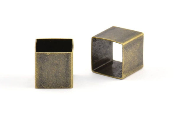 Geometric Spacer Beads, 12 Huge Antique Brass Plated Square Tubes (10x10mm) Bs 1505