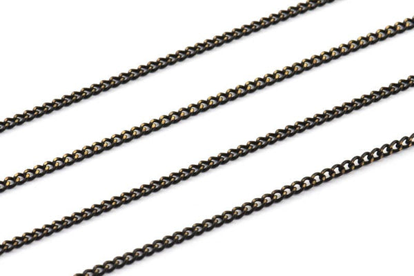 Tiny Black Chain, 40 Meters - 132 Feet (2x2.5mm) Black Antique Brass Sparkle Bright Faceted Soldered Curb Chain - Z061