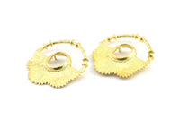 Brass Flower Pendant, 2 Raw Brass Elegant Semi Flower Earring Findings With Pad Setting (36x32mm) BS 1907