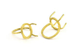 Brass Ring Settings, 4 Raw Brass Ring Settings With 4 Claws - Pad Size 13x16mm N2411