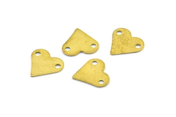 Brass Heart Charm, 100 Raw Brass Heart Charms,findings (9mm) A0223