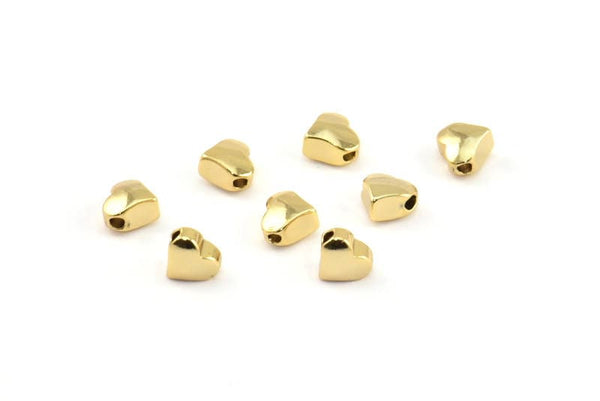 Gold Hearts, 10 Gold Plated Brass Spacer Beads, Spacer Connectors, Heart Beads (3.5x5.7mm) BS 2208 Q0404