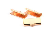 Choker Crimp Ends, 4 Rose Gold Plated Brass Large Ribbon Crimp Ends With Loop, Findings (25x10mm) A0041 Q0420