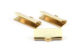 Choker Crimp Ends, 4 Gold Plated Brass Large Ribbon Crimp Ends With Loop, Findings (25x10mm) A0041 Q0420