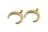 Brass Moon Charms, 2 Raw Brass Crescent Moon Charms With 1 Loop, Pendants, Earrings, Findings (18x17.5mm) E094
