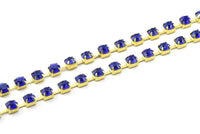 Vintage Sapphire Chain, 3 Meters Vintage Light Sapphire Crystal Rhinestone Chain With Brass Frame (6x5mm) - Made In Austria AL-06