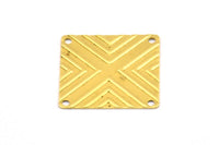 50 Raw Brass Square Textured Connectors With 4 Holes, Charms, Findings (20mm) Brs 673 A0063