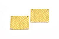 50 Raw Brass Square Textured Connectors With 4 Holes, Charms, Findings (20mm) Brs 673 A0063