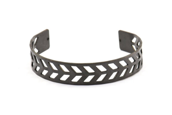 Chevron Cuff Blank - 1 Oxidized Brass Black Chevron Cuff Bracelet Blanks Bangle With 2 Holes (12x145x0.80mm) T101-0