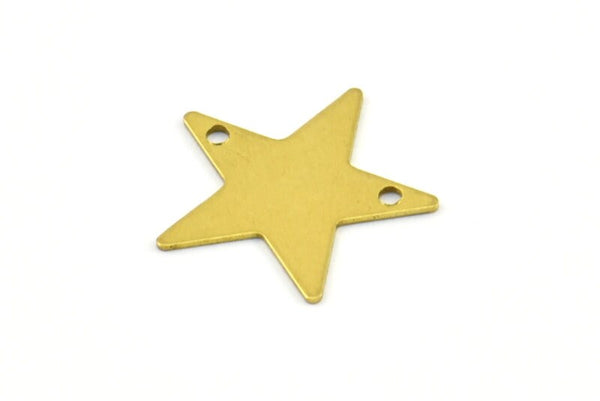 Star Bracelet Finding, 100 Raw Brass Star Blanks, Star Tags with 2 Holes, Necklace Pendants (15mm) A0296