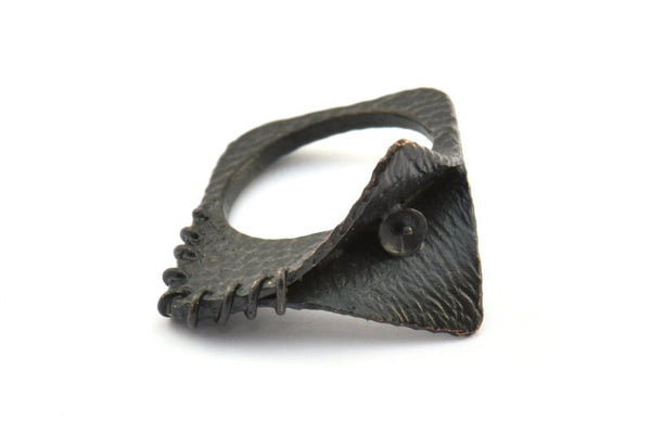 Pearl Ring Setting, 1 Oxidized Brass Black Ring Settings - Glue On Glass-stone-pearl N0378 S743