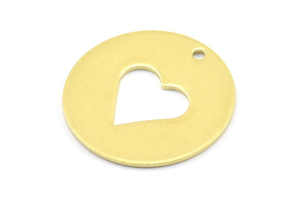 Brass Heart Necklace, 6 Raw Brass Heart Tags With 1 Hole, Findings, Charms (28x1mm) Y631 K631