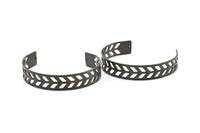 Chevron Cuff Blank - 1 Oxidized Brass Black Chevron Cuff Bracelet Blanks Bangle With 2 Holes (12x145x0.80mm) T101-0