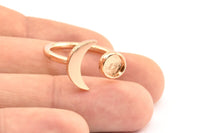 Rose Gold Ring Settings, 2 Rose Gold Plated Brass Moon And Planet Ring With 1 Stone Setting - Pad Size 6.2mm BS 1964 Q0120