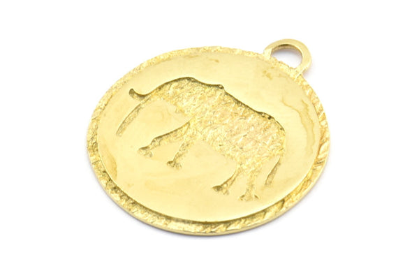 Brass Elephant Charm, 1 Raw Brass Elephant Textured Round Tag Charms With 1 Loop, Blanks (33x29x1.5mm) E228