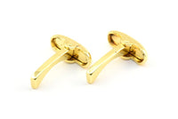 Gold Cufflink Finding, 6 Gold Lacquer Plated Brass Cufflink Blanks A0650