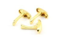 Gold Cufflink Finding, 6 Gold Lacquer Plated Brass Cufflink Blanks A0650