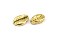 Brass Shell Finding, 4 Raw Brass Cowrie Shell Findings, Pendants, Charms, Earrings, Beads (18mm) E274