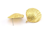 Brass Shell Earring, 2 Raw Brass Sea Shell Earring with 1 Loop, Charms, Findings (33x37mm) N0801